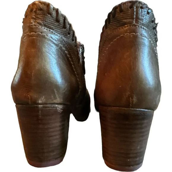 Bed|Stu Leather Ankle Boots Brown Distressed Western Side Zip Stacked Heel 10 - Picture 5 of 6